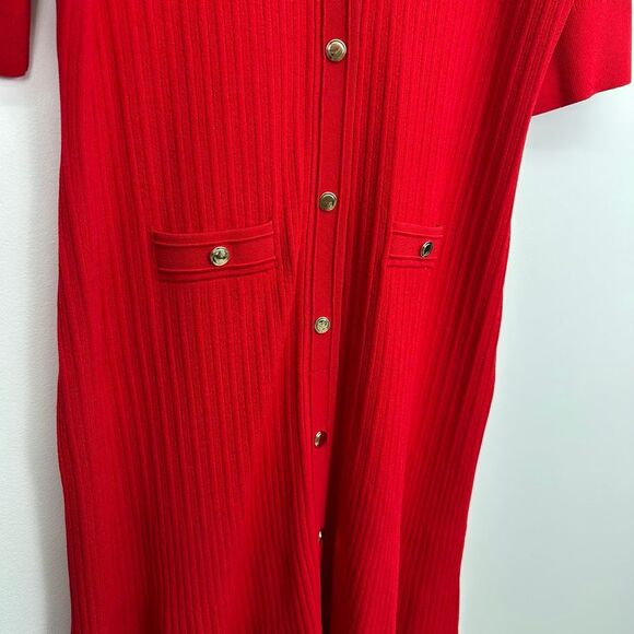 J. Crew Women’s Holiday Red Elbow Sleeve Button Up Heavy Knit Sweater Midi Dress - Picture 11 of 13